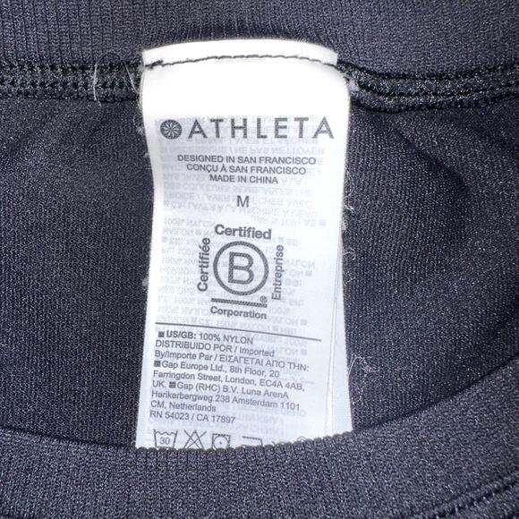 Athleta Womens Size Medium Black Short Sleeve Nylon Activewear Crop Top - Picture 4 of 6